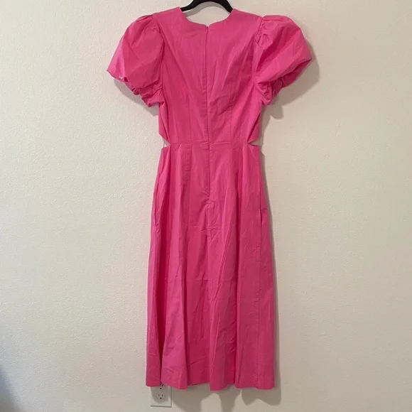 Sexy Pink Puff Sleeve Cut Out Dress with Pockets Wedding Guest Garden Party - Picture 3 of 5